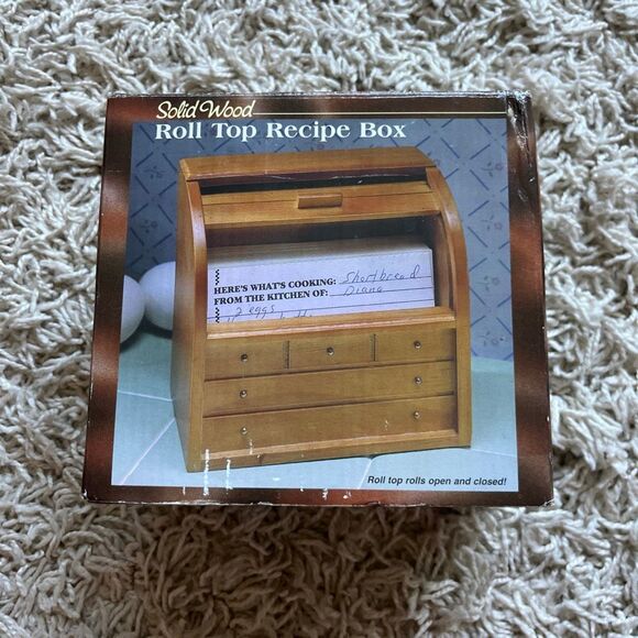 NIB Vintage Wood Recipe Box Roll Top Style Mid Century - Picture 1 of 9